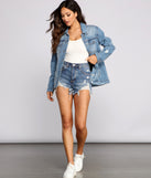 Trendy Destructed Oversized Denim Jacket helps create the best summer outfit for a look that slays at any event or occasion!