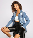 Casual Vibes Destructed Denim Shacket is a trendy pick to create 2023 festival outfits, festival dresses, outfits for concerts or raves, and complete your best party outfits!