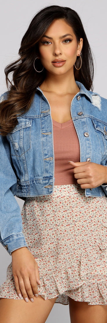 Chic Moments Cropped Denim Jacket helps create the best summer outfit for a look that slays at any event or occasion!