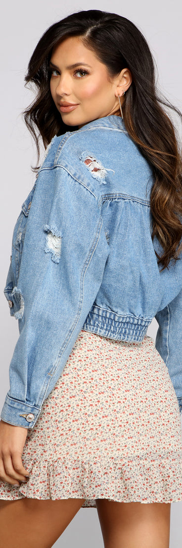 Chic Moments Cropped Denim Jacket helps create the best summer outfit for a look that slays at any event or occasion!