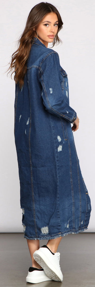 Level Up Destructed Long Line Denim Jacket helps create the best summer outfit for a look that slays at any event or occasion!