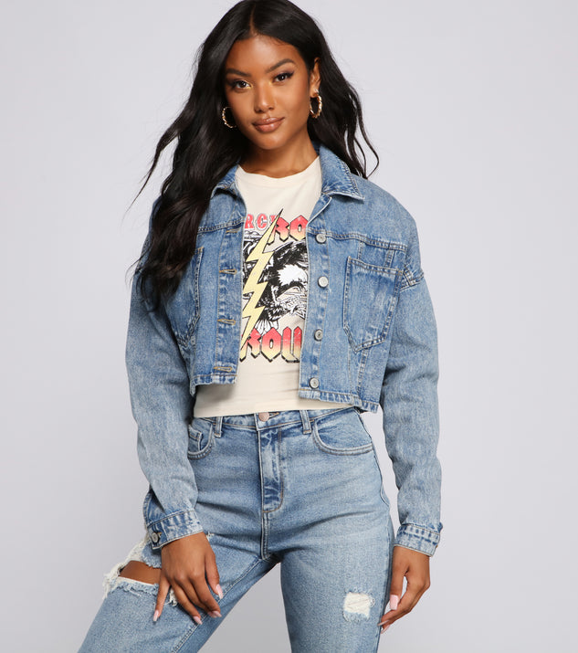 The Next Level Cropped Denim Jacket is a trendy pick to create 2023 festival outfits, festival dresses, outfits for concerts or raves, and complete your best party outfits!
