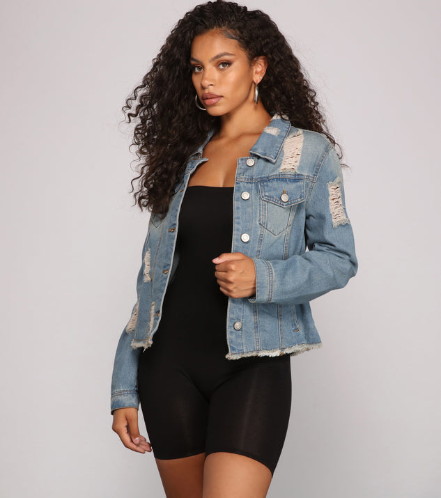 Casual Everyday Distressed Denim Jacket helps create the best summer outfit for a look that slays at any event or occasion!
