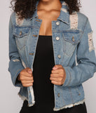 Casual Everyday Distressed Denim Jacket for 2023 festival outfits, festival dress, outfits for raves, concert outfits, and/or club outfits