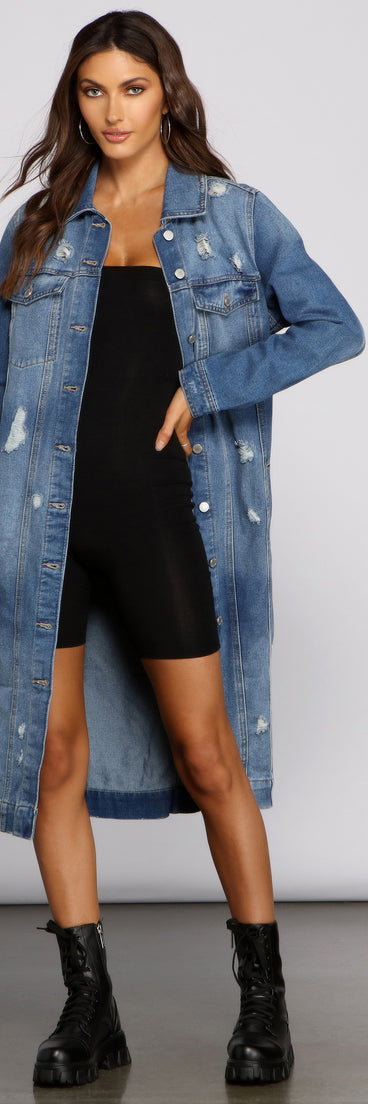 Such A Vibe Long-Line Denim Jacket helps create the best summer outfit for a look that slays at any event or occasion!