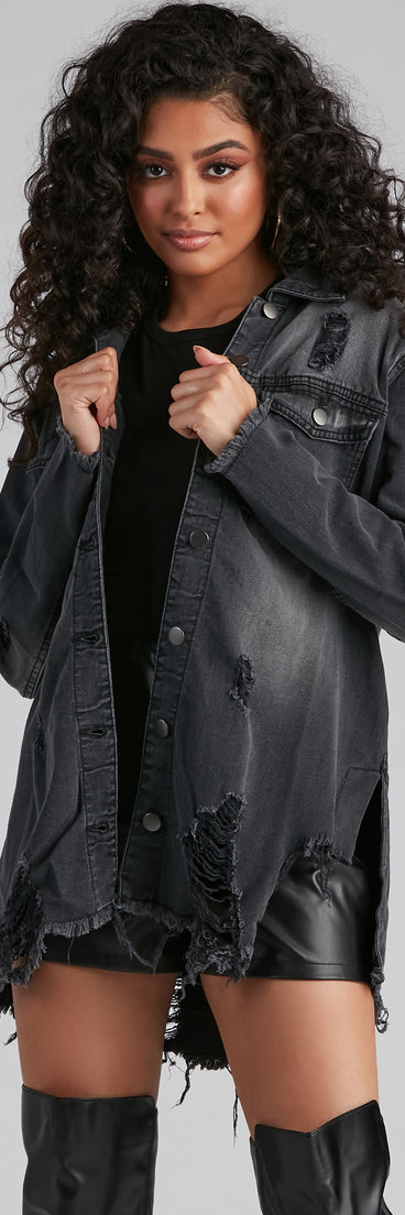 Grunge And Glam Denim Shacket is a trendy pick to create 2023 festival outfits, festival dresses, outfits for concerts or raves, and complete your best party outfits!