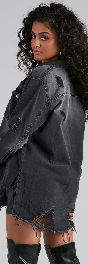 Grunge And Glam Denim Shacket is a trendy pick to create 2023 festival outfits, festival dresses, outfits for concerts or raves, and complete your best party outfits!