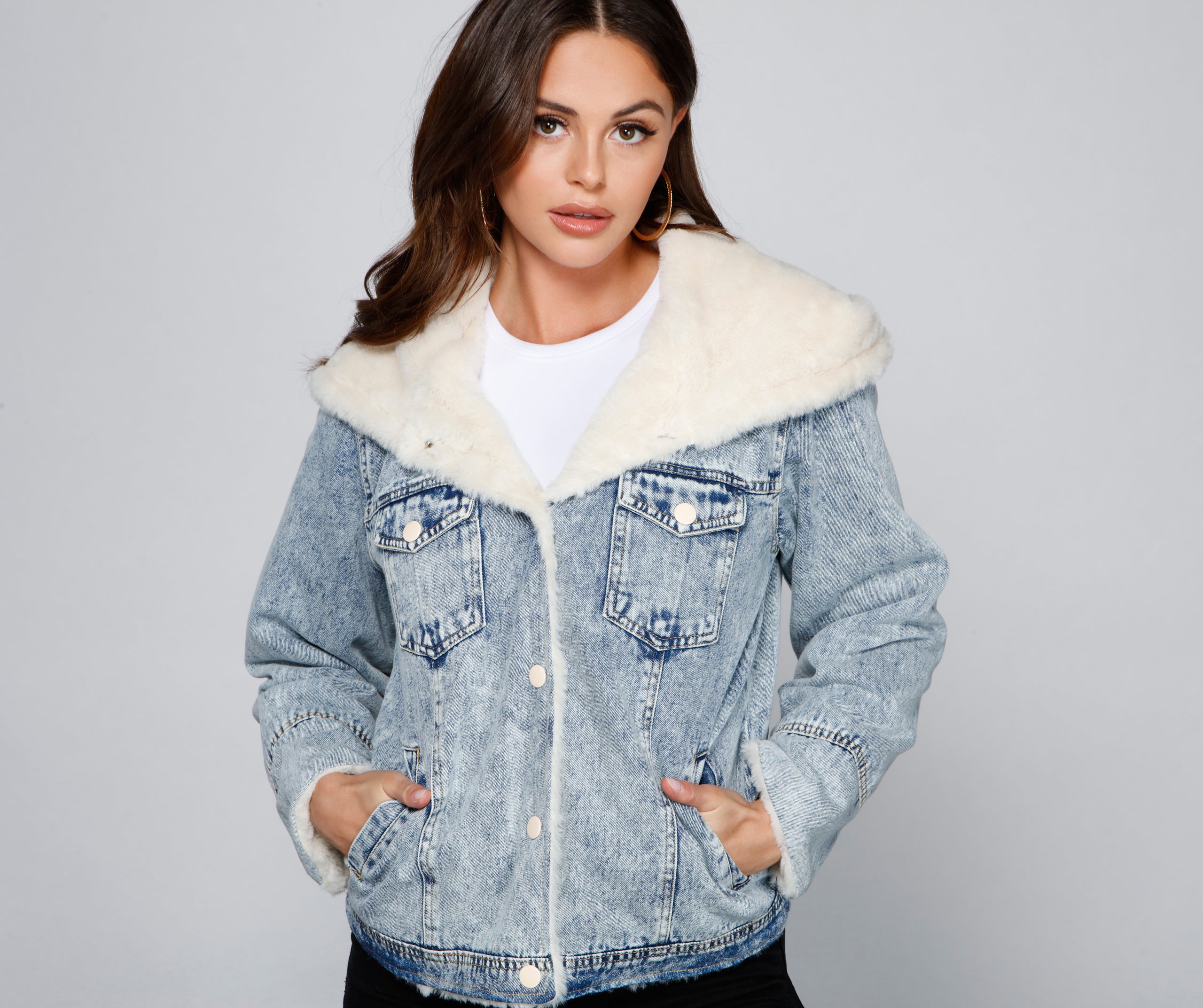 All the Feels Faux Fur Lined Denim Jacket | Windsor