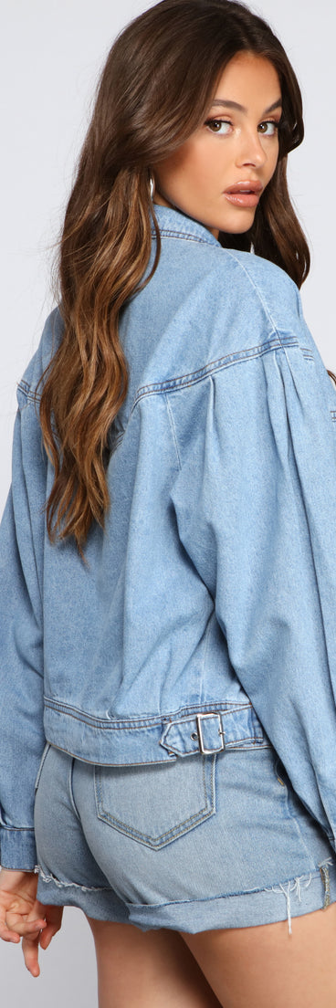 Casual Trendsetter Oversized Denim Jacket for 2023 festival outfits, festival dress, outfits for raves, concert outfits, and/or club outfits