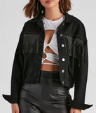Rodeo Chick Denim Stud Fringe Jacket is a trendy pick to create 2023 festival outfits, festival dresses, outfits for concerts or raves, and complete your best party outfits!