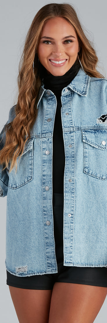 Total Mood Distressed Denim Jacket is a trendy pick to create 2023 festival outfits, festival dresses, outfits for concerts or raves, and complete your best party outfits!