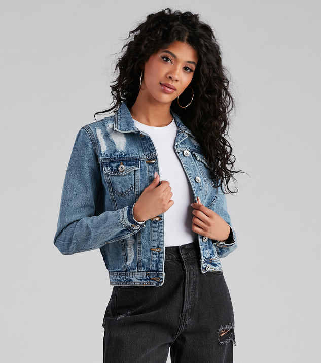 Ready To Roll Destructed Denim Jacket is a trendy pick to create 2023 festival outfits, festival dresses, outfits for concerts or raves, and complete your best party outfits!