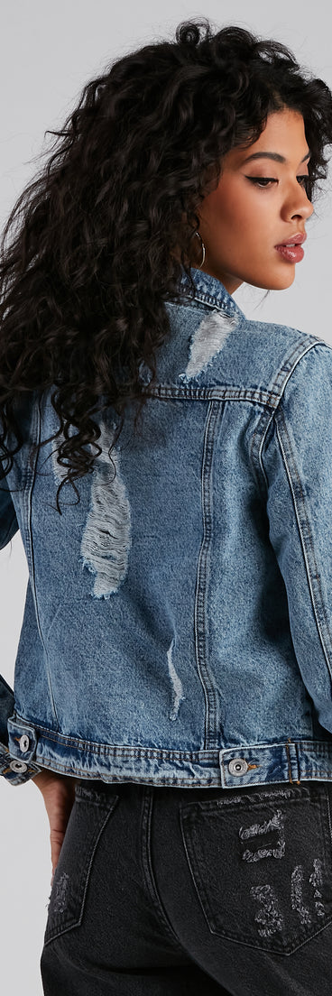 Ready To Roll Destructed Denim Jacket is a trendy pick to create 2023 festival outfits, festival dresses, outfits for concerts or raves, and complete your best party outfits!