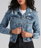 Ready To Roll Destructed Denim Jacket is a trendy pick to create 2023 festival outfits, festival dresses, outfits for concerts or raves, and complete your best party outfits!