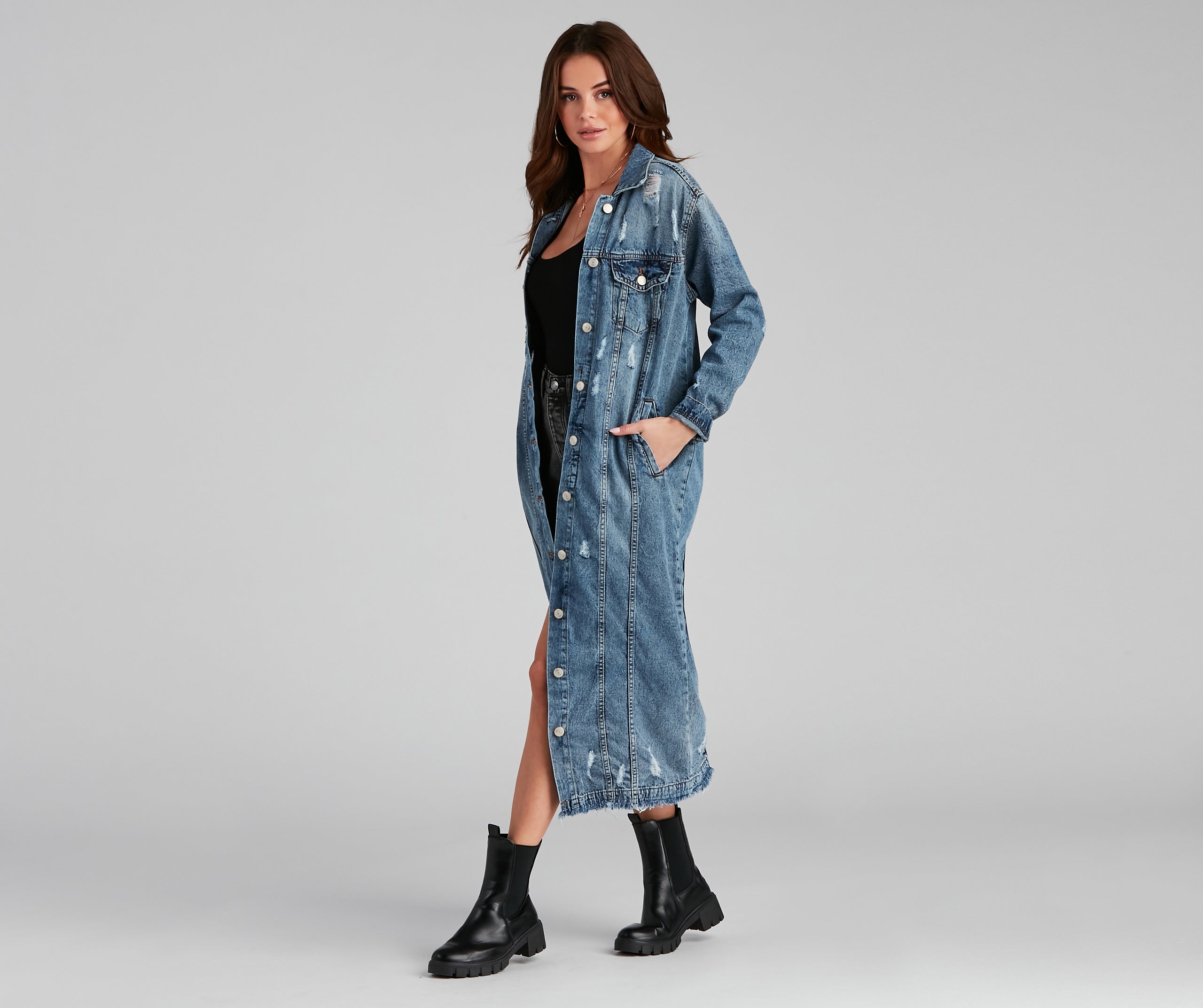 Fray Days Long Denim Jacket | Windsor