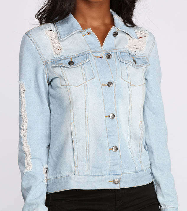 Edgy Distressed Denim Jacket is a trendy pick to create 2023 festival outfits, festival dresses, outfits for concerts or raves, and complete your best party outfits!