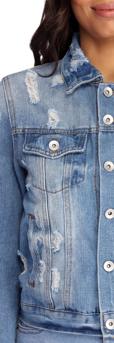 All Sass Destructed Jean Jacket is a trendy pick to create 2023 festival outfits, festival dresses, outfits for concerts or raves, and complete your best party outfits!