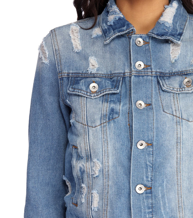 All Sass Destructed Jean Jacket is a trendy pick to create 2023 festival outfits, festival dresses, outfits for concerts or raves, and complete your best party outfits!