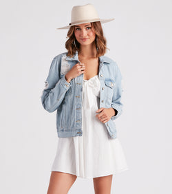 Perfectly Distressed Oversized Denim Jacket helps create the best summer outfit for a look that slays at any event or occasion!