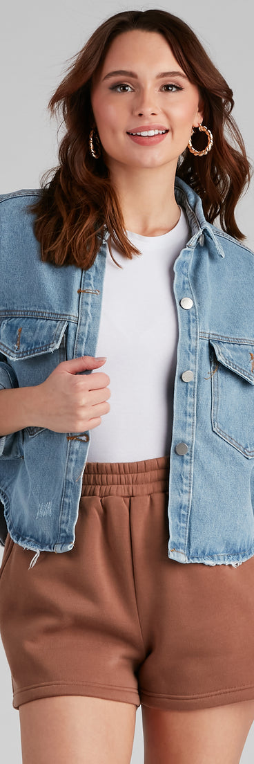 Denim Daze Distressed Jacket helps create the best summer outfit for a look that slays at any event or occasion!