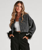 Here To Standout Marabou Denim Jacket is a trendy pick to create 2023 festival outfits, festival dresses, outfits for concerts or raves, and complete your best party outfits!
