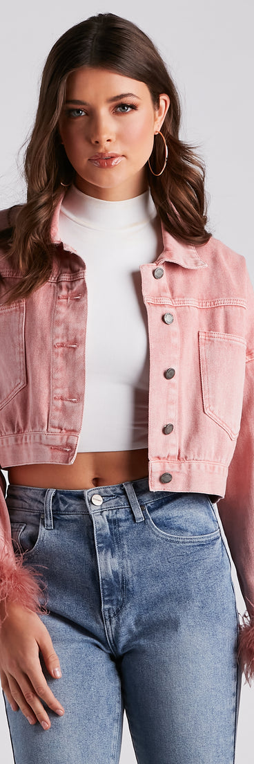 Luxe Touch Marabou Denim Crop Jacket is a trendy pick to create 2023 festival outfits, festival dresses, outfits for concerts or raves, and complete your best party outfits!