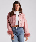 Luxe Touch Marabou Denim Crop Jacket is a trendy pick to create 2023 festival outfits, festival dresses, outfits for concerts or raves, and complete your best party outfits!