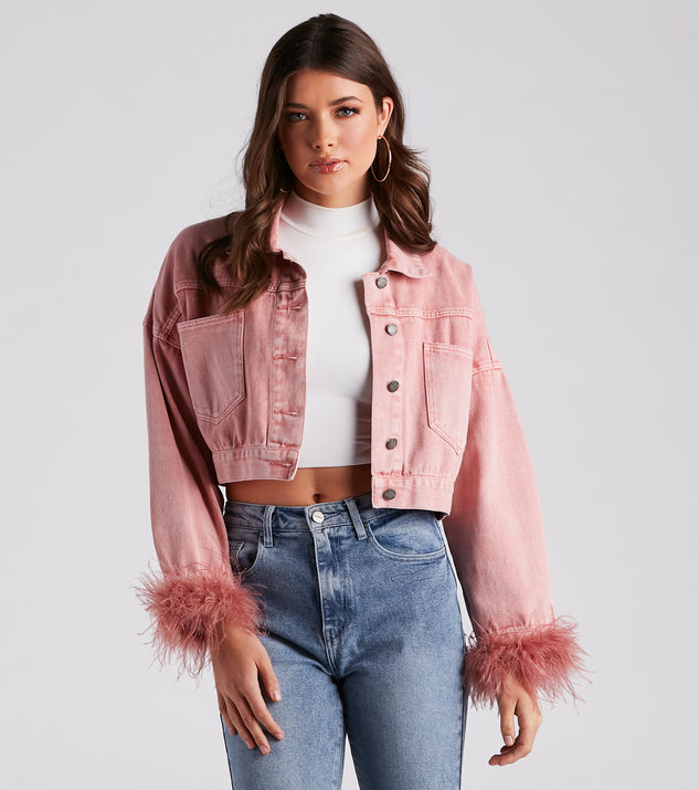 Luxe Touch Marabou Denim Crop Jacket is a trendy pick to create 2023 festival outfits, festival dresses, outfits for concerts or raves, and complete your best party outfits!