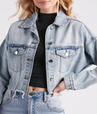 Feelin' Fresh Cropped Denim Jacket is a fire pick to create 2023 festival outfits, concert dresses, outfits for raves, or to complete your best party outfits or clubwear!