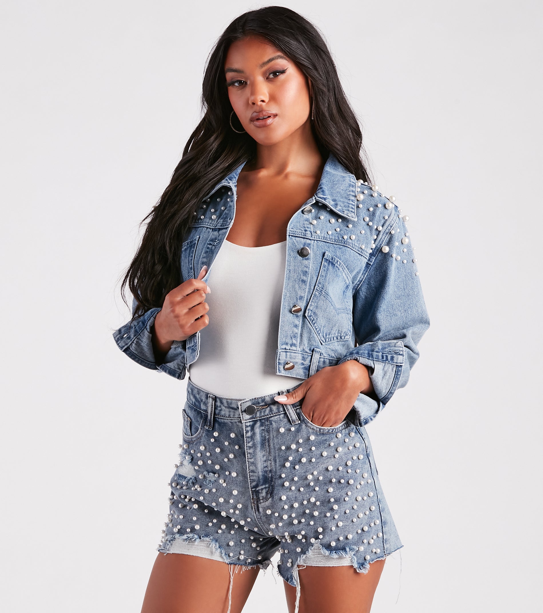 Trendy Glam Vibe Pearl Denim Jacket | Windsor