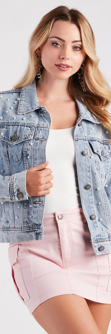 Perfectly Chic Pearl Denim Jacket helps create the best summer outfit for a look that slays at any event or occasion!