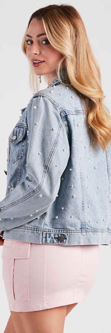 Perfectly Chic Pearl Denim Jacket helps create the best summer outfit for a look that slays at any event or occasion!