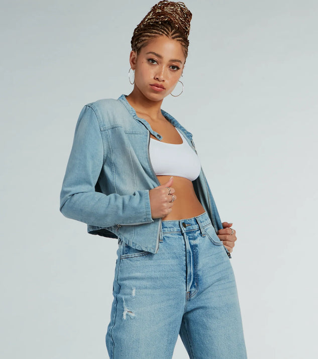 Time To Slay Zip-Up Denim Moto Jacket | Windsor