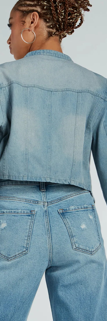 Time To Slay Zip-Up Denim Moto Jacket