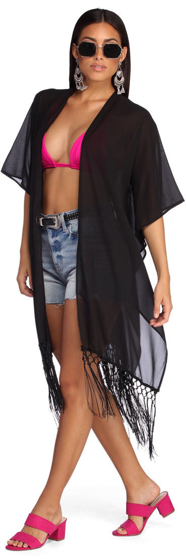 Fringed Chiffon Kimono for 2022 festival outfits, festival dress, outfits for raves, concert outfits, and/or club outfits