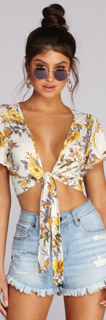 Floral Queen Tie Front Top