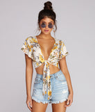 Floral Queen Tie Front Top