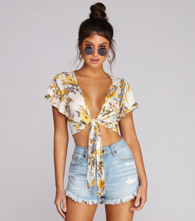 Floral Queen Tie Front Top