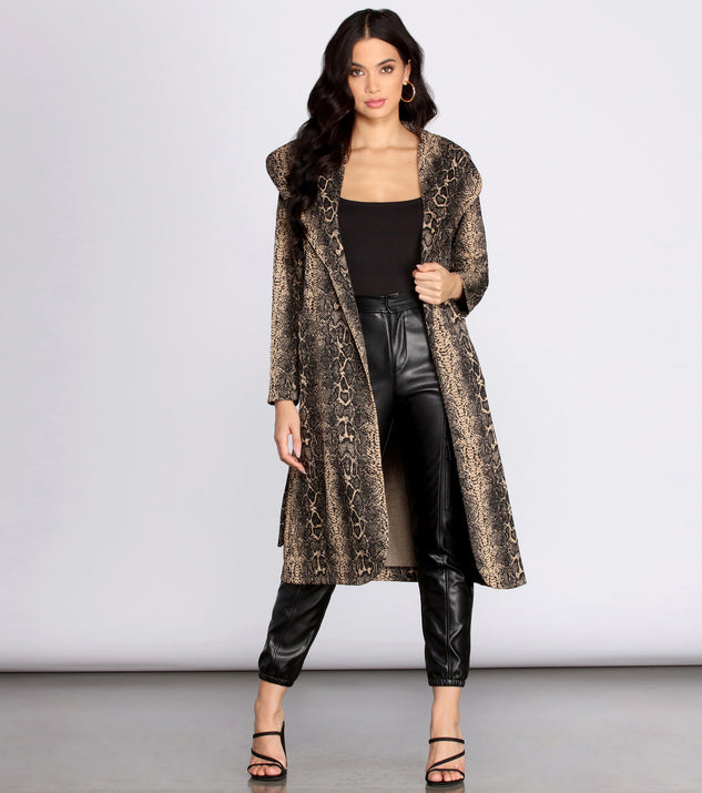 Snake Print Drape Front Long Coat helps create the best summer outfit for a look that slays at any event or occasion!