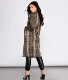 Snake Print Drape Front Long Coat for 2023 festival outfits, festival dress, outfits for raves, concert outfits, and/or club outfits