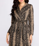 Snake Print Drape Front Long Coat for 2023 festival outfits, festival dress, outfits for raves, concert outfits, and/or club outfits