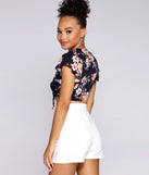 With fun and flirty details, Flutter With Floral Tie Front Top shows off your unique style for a trendy outfit for the summer season!