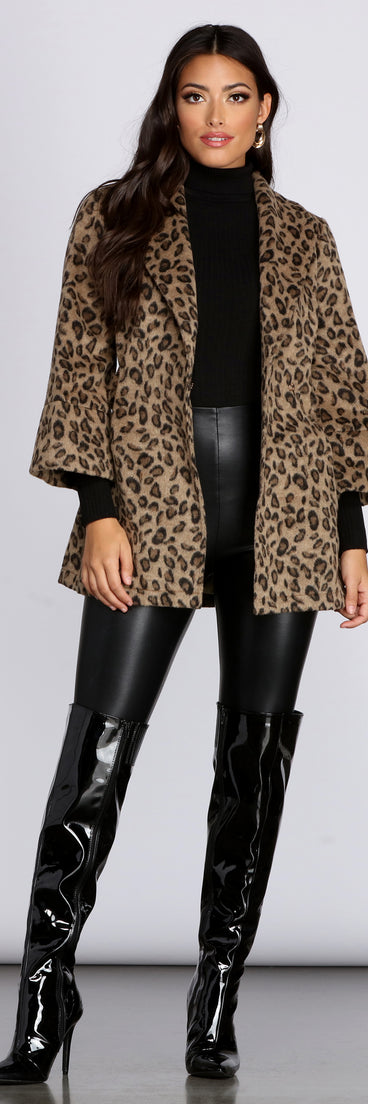 Collared Faux Fur Leopard Coat for 2023 festival outfits, festival dress, outfits for raves, concert outfits, and/or club outfits