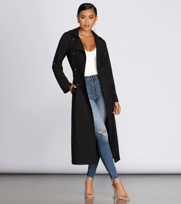 Double Trouble Long Trench Coat helps create the best summer outfit for a look that slays at any event or occasion!