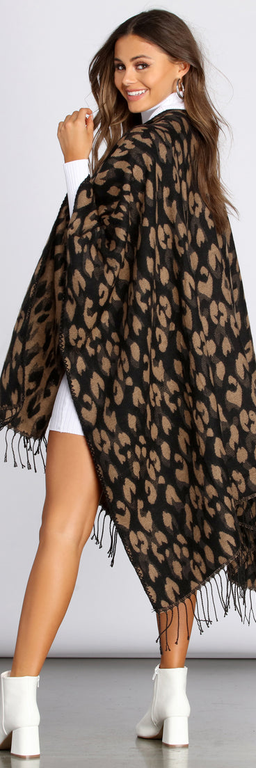 On The Spot Leopard Print Poncho for 2023 festival outfits, festival dress, outfits for raves, concert outfits, and/or club outfits