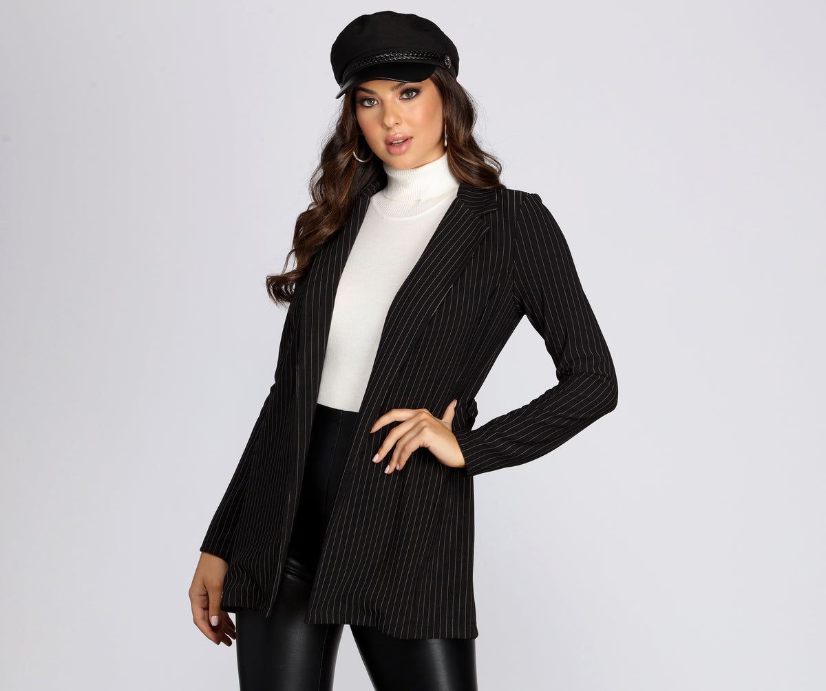 Striped To The Nines Belted Pinstripe Blazer