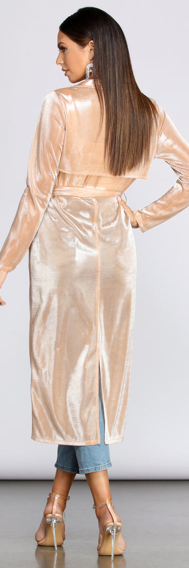 My Time To Shine Long Glitter Trench Coat helps create the best summer outfit for a look that slays at any event or occasion!