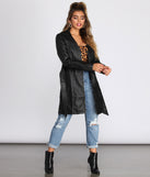 Faux Leather Belted Trench for 2023 festival outfits, festival dress, outfits for raves, concert outfits, and/or club outfits