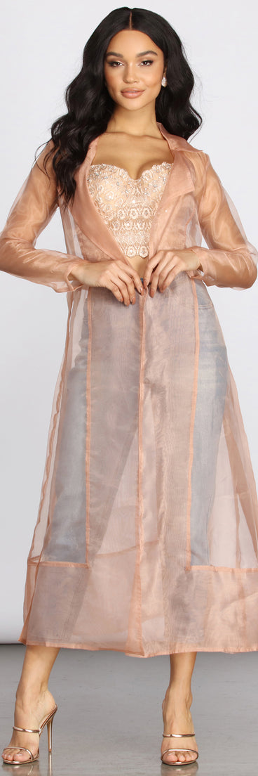Sheer Luminosity Organza Trench Coat helps create the best summer outfit for a look that slays at any event or occasion!