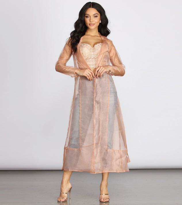 Sheer Luminosity Organza Trench Coat helps create the best summer outfit for a look that slays at any event or occasion!
